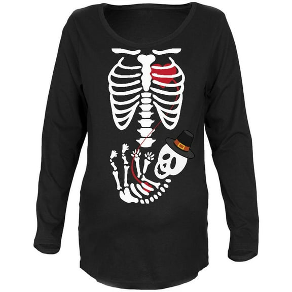 Halloween Pilgrim Baby Skeleton Black Maternity Soft Long Sleeve T-Shirt - Small