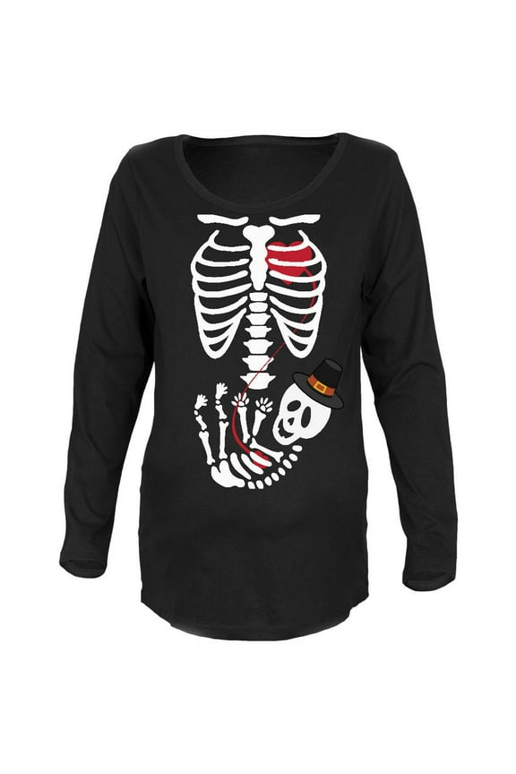 Pilgrim Baby Skeleton Black Maternity Soft Long Sleeve T-Shirt - X-Large