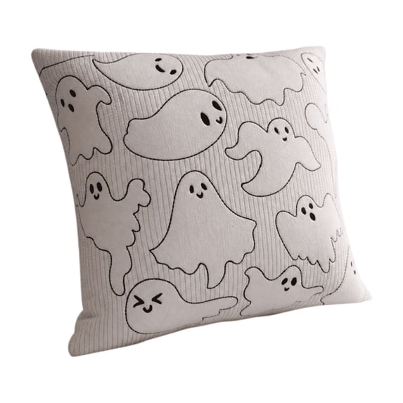 Halloween Pillow, 16x16 inch for Halloween Decorations Ghost Spooky Soft Plush Faux Fur White Throw Pillow, Throw Pillow for Sofa Living Room Couch Bed Home Decor