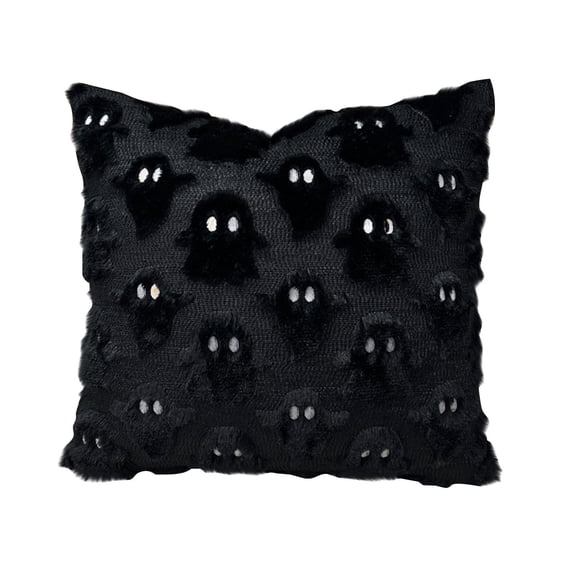 Halloween Pillow, Black Plush Ghost 18X18 Pillow Cover, Spooky Halloween Decor Cushion Case, Soft Furry Halloween Throw Pillow Slip, 45Cm X 45Cm Square Seasonal Pillow Cover for