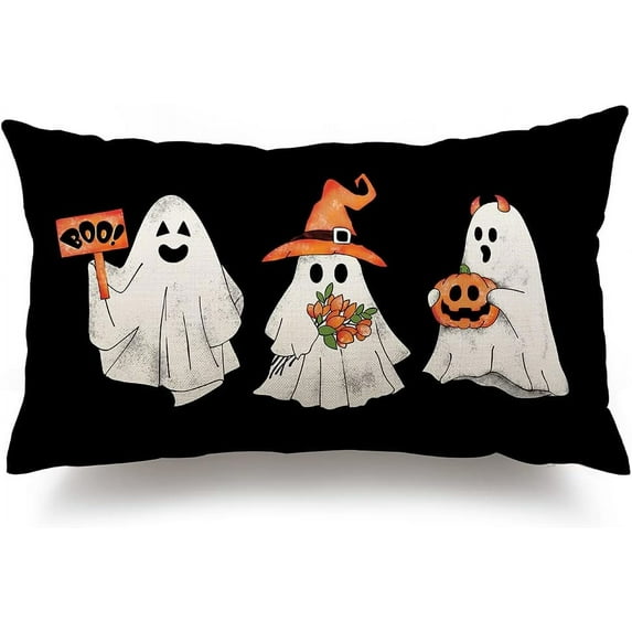 Halloween Pillow Case 12x20 inch Happy Halloween Ghost Pumpkin Halloween Lumbar Pillow Covers Decorations Happy Halloween Sofa Bed Decoration 020