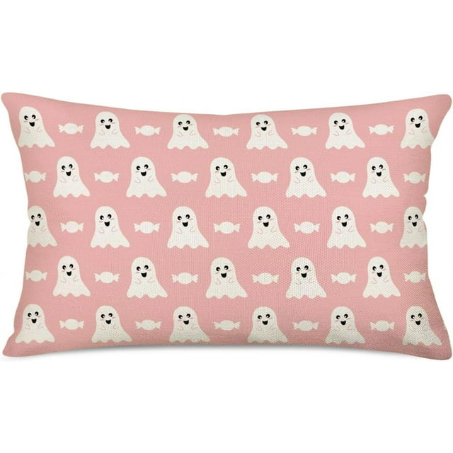 Halloween Pillow Cover 12x20 Inch Cute Ghost with Candies Decoration