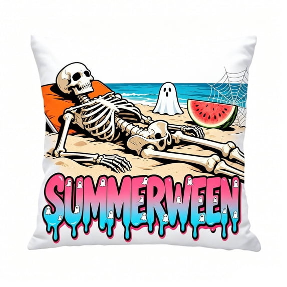 Halloween Pillow Cover 18 X 18 Inch Linen Summerween Skeleton Print Throw Pillow Cover Spooky Gothic Decor for Home Bedroom Living Room Party 1 Pack