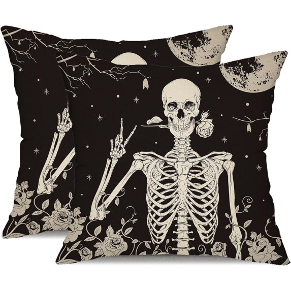 Halloween Pillow Cover 18x18 Flower Skull Decorations Decorative Pillowcase Square Cushion Case Outdoor Halloween Pillows Decorative for Halloween Home Decor for Sofa 22