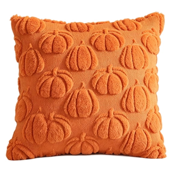 Halloween Pillow Cover 20x20 Inch, Orange Pumpkin Throw Pillowcase with 3D Embossed Texture, Soft Plush Decorative Cushion Case for Sofa Couch Bed Living Room Autumn Fall Home Decor