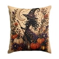 thumbnail image 1 of Halloween Pillow Cover, 45 X 45 Inch Fall Throw Pillow Cover, Gothic Halloween Decor with Beaded Witch and Crescent Moon, Pearl Embellished Spooky Home Accent, Linen Texture, 1 of 6