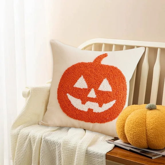 Halloween Pillow Cover, Polyester Jack O Lantern Pattern Pillowcase, 17.72×17.72 in