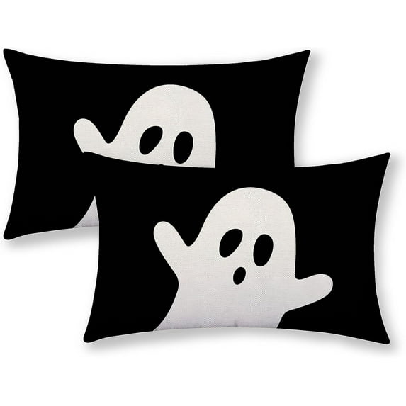 Halloween Pillow Covers 12x20 Black and White Ghost Decor Throw Pillows Case for Couch Halloween Indoor Outdoor Decorative Cushion Cases for Sofa Bed Decorations Set of 2