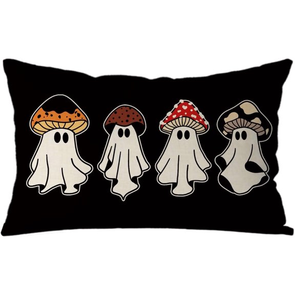 Halloween Pillow Covers 12x20 Inch Halloween Ghosts Mushroom Decor Pillowcase Black Holiday Farmhouse Throw Pillows Indoor Outdoor Couch Cushion Case for Home Sofa Decorations