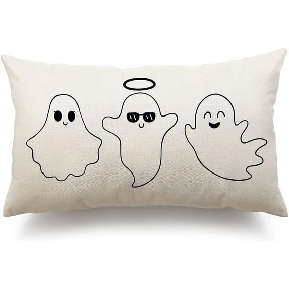 Halloween Pillow Covers 12x20 inch Happy Halloween Black and White Ghost Halloween Lumbar Pillow Covers Decorations Happy Halloween Sofa Bed Outdoor Car Decoration 019