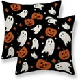 thumbnail image 1 of Halloween Pillow Covers 16 X 16 Inch Set of 2 Ghost Pumpkin Throw Pillow Covers Orange and Black Cushion Cases Farmhouse Decorative Outdoor Pillow Covers for Couch Home Sofa Living Room, 1 of 6