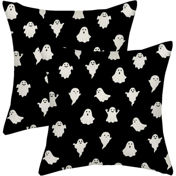 Halloween Pillow Covers 16x16 Black and White Ghosts Decor Throw Pillows Case for Couch Halloween Indoor Outdoor Decorative Cushion Cases for Sofa Bed Car Decorations Set of 2