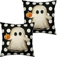 thumbnail image 1 of Halloween Pillow Covers 16x16 Ghost with Pumpkin Throw Pillow Covers White Polka Dot Black Cushion Case for Halloween Decorations Living Room Sofa Outdoor, 2 Pack, 1 of 5