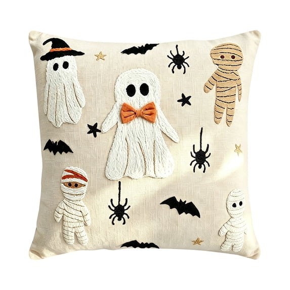 Halloween Pillow Covers 16x16 Inch, Cute Ghost Printed Throw Pillow Case with Linen Texture, Decorative Cushion Cover for Couch Sofa Home Fall Decor