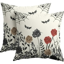 Halloween Pillow Covers 16x16 Inch Set of 2 Vintage Spooky Red and Black Floral Leaves Bats Spider Web Outdoor Decorative Throw Pillows Holiday Pillowcases Square Cushion Covers for Couch
