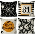 thumbnail image 1 of Halloween Pillow Covers 16x16 Inch Set of 4 Spider Web Ghost Pillowcase Black Stripe Holiday Farmhouse Throw Pillows Indoor Outdoor Couch Cushion Case for Home Sofa Decor, 1 of 1