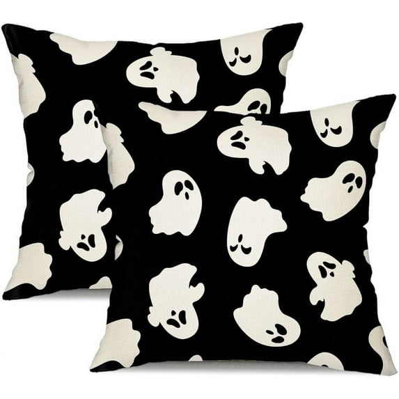 Halloween Pillow Covers 16x16 inch Set of 2 Happy Halloween White Ghost Decor Black Pillow Covers Happy Halloween Sofa Bed Outdoor Car Decoration TH-14A16