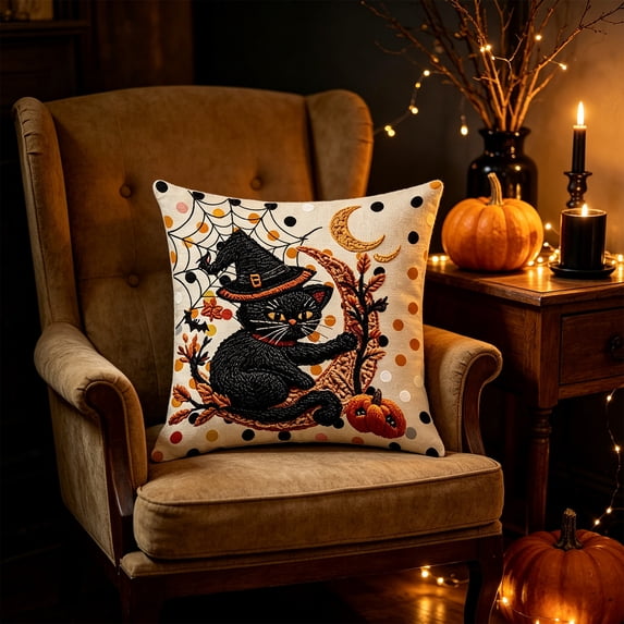 Halloween Pillow Covers 18 x 18 inch Double - Sided HD Imitation Embroidery for Sofa Couch Bed Home Outdoor Decorations