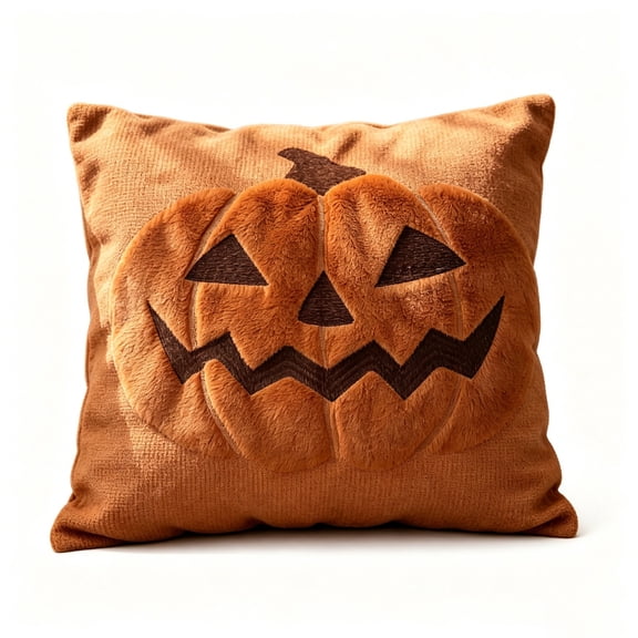 Halloween Pillow Covers 18x18 3D Plush Pumpkin Decorative Throw Pillow Cases, Soft Orange Jack-O'-Lantern Cushion Covers for Sofa Couch Home Fall Decor