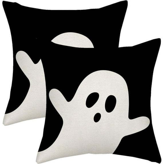 Halloween Pillow Covers 18x18 Black and White Ghost Decor Throw Pillows Case for Couch Halloween Indoor Outdoor Decorative Cushion Cases for Sofa Bed Decorations Set of 2