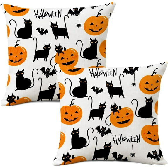 Halloween Pillow Covers 18x18 Set of 2 Autumn Decorative Seamless Black Cat Pumpkin Face Skull Crow Throw Pillow Cases Cushion Covers Farmhouse,Thanksgiving,Home Décor