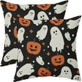 thumbnail image 1 of Halloween Pillow Covers 18x18 Set of 2 Cute Ghost Pumpkin Print Outdoor Decorative Throw Pillows Halloween Scary Themed Farmhouse Pillowcases Linen Cushion Case Decor for Home Sofa Couch Bed, 1 of 6
