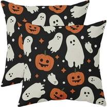 Halloween Pillow Covers 18x18 Set of 2 Cute Ghost Pumpkin Print Outdoor Decorative Throw Pillows Halloween Scary Themed Farmhouse Pillowcases Linen Cushion Case Decor for Home Sofa Couch Bed
