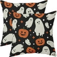 thumbnail image 1 of Halloween Pillow Covers 18x18 Set of 2 Cute Ghost Pumpkin Print Outdoor Decorative Throw Pillows Halloween Scary Themed Farmhouse Pillowcases Linen Cushion Case Decor for Home Sofa Couch Bed, 1 of 6