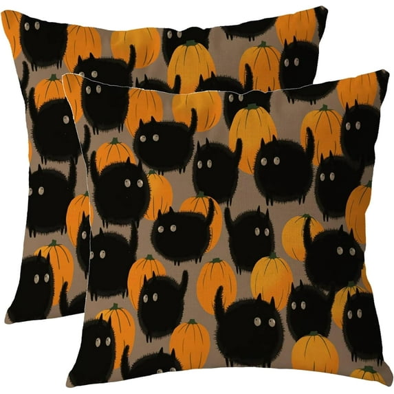 Halloween Pillow Covers 18x18 Set of 2 Halloween Cat Decorative Throw Pillow Covers Indoor Outdoor Cushion Cases for Home Sofa Couch Farmhouse Decorative
