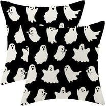 Halloween Pillow Covers 18x18 Set of 2, Outdoor Halloween Cute Ghost Throw Pillow Covers Linen Farmhouse Vintage Halloween Decor Cushion Case Halloween Home Decor for Couch Sofa