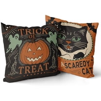 Halloween Pillow Covers 18x18 Set of 2 Vintage Halloween Decorative Scaredy Cats Pumpkins Trick Or Treat Throw Pillow Covers Farmhouse Pillowcases Cotton Cushion Cover Couch Bed Sofa Chair BZ