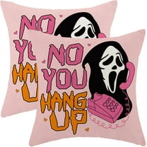 Halloween Pillow Covers 18x18 Set of 2, No You Hang Up Horror Ghost Face Halloween Decorative Throw Pillows Linen Pink Halloween Cushion Covers for Sofa Couch Outdoor Home Decor