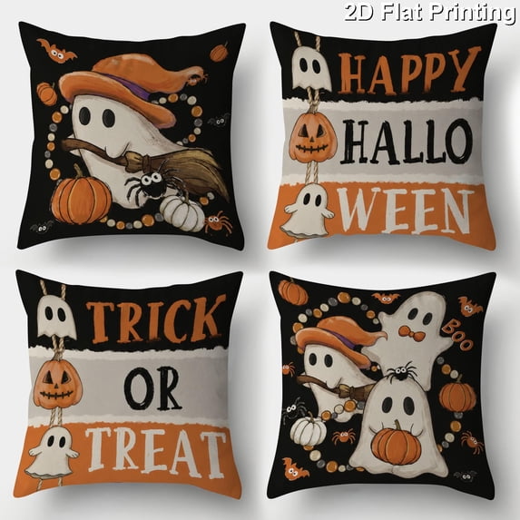 Halloween Pillow Covers 18x18 Set of 4 Halloween Throw Pillow Cases Spooky Halloween Decor Halloween Cushion Covers Pillowcase for Chair Sofa Bedroom Living Room Home Decor