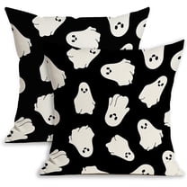 Halloween Pillow Covers 18x18 Set of 2 White Ghost Black for Decoration Happy Halloween for Sofa Bed Home Couch Decoration Throw Pillow Covers WL-001