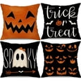 thumbnail image 1 of Halloween Pillow Covers 18x18 Set of 4 Halloween Decor Grimace Pumpkins Trick or Treat Halloween Decorative Pillow Covers for Home Sofa Chair 003A, 1 of 6