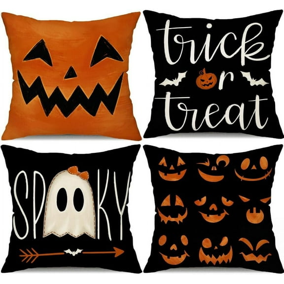 Halloween Pillow Covers 18x18 Set of 4 Halloween Decor Grimace Pumpkins Trick or Treat Halloween Decorative Pillow Covers for Home Sofa Chair 003A
