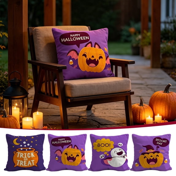 Halloween Pillow Covers 18x18 Spooky Festive Throw Pillow Cases, Decorative Cushion Covers for Couch Sofa Bedroom, Soft Polyester Halloween Home Decor by OVFUIZ