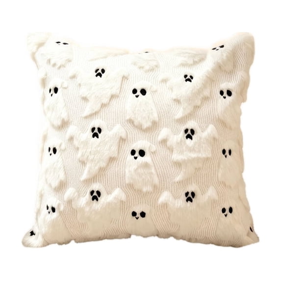 Halloween Pillow Covers 18x18 White Ghost Plush Halloween Decor | Soft Plush Faux Fur Halloween Pillowcases,for Chair Sofa Bedroom Living Room Home Decor (1PC)