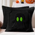 thumbnail image 1 of Halloween Pillow Covers 18x18 inch Set of 2, Green Eyes Black Ghost Throw Pillow Cases Soft Plush Faux Fur Wool Couch Cushion Case for Chair Sofa Bedroom Living Room Home Decor, 1 of 5