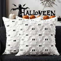 Halloween Pillow Covers 18x18 inch Set of 2 White Ghost Throw Pillow Cases Soft Plush Faux Fur Wool Couch Cushion Case for Chair Sofa Bedroom Living Room Home Decor