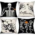 thumbnail image 1 of Halloween Pillow Covers 18x18 inch Set of 4 Halloween Decorations Dancing Skeleton and Skull Hands Decor Holiday Pillow Case Farmhouse Decor for Home Sofa B106, 1 of 6