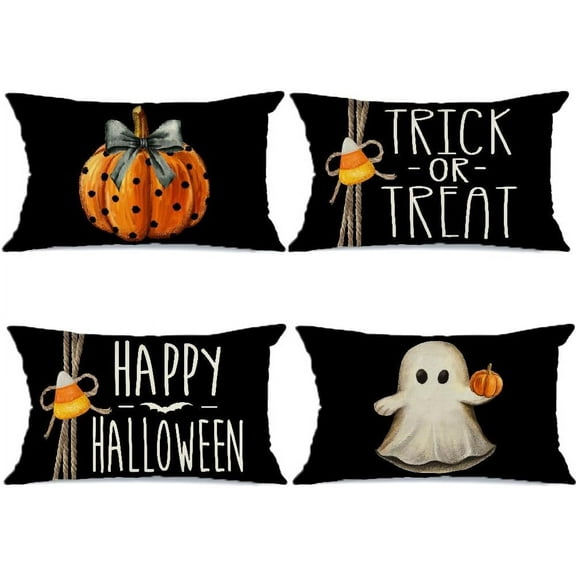 Halloween Pillow Covers 18x18 inch Set of 4 Trick or Treat Pumpkin Ghost Throw Pillow Covers for Fall Halloween Decorations Halloween Party Pillows Decorative Pillow Covers for Couch Sofa
