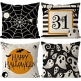 thumbnail image 1 of Halloween Pillow Covers 20x20 Inch Set of 4 Spider Web Ghost Pillowcase Black Stripe Holiday Farmhouse Throw Pillows Indoor Outdoor Couch Cushion Case for Home Sofa Decor, 1 of 1