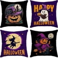 thumbnail image 1 of Halloween Pillow Covers 20x20 Set of 4 Ghost Pumpkin Decorative Throw Pillows Cover Black Purple Witch Pillow Cases Home Outdoor Sofa Couch Cushion Covers for Halloween Decorations (20 by 20), 1 of 6
