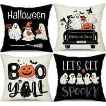 Halloween Pillow Covers 20x20 inch Set of 4 Black and White Ghost Pumpkins Decoration Outdoor Pillow Cases Black Throw Pillow Covers Decor for Sofa Bed Outdoor Car