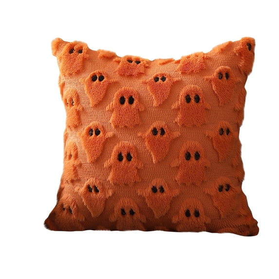Halloween Pillow Covers, Bright Orange 18X18 Ghost Pillow Cover, Plush 3D Ghost Halloween Pillow, Cartoon Ghost Pattern Halloween Throw Pillow Case, 45Cm X 45Cm Durable Hidden