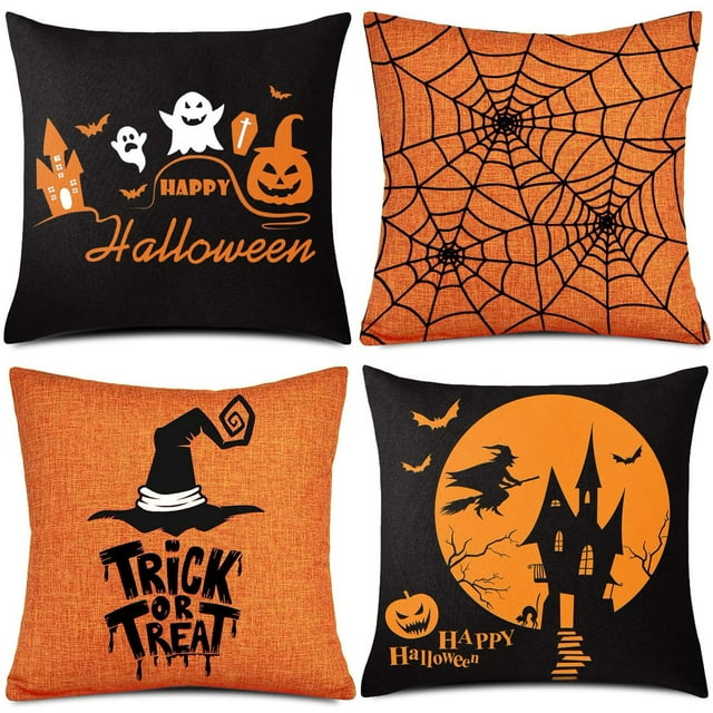 "Halloween Pillow Covers Decor, Niyattn 4 pcs 18x18 Inches Fall Pillow Covers Orange and Black