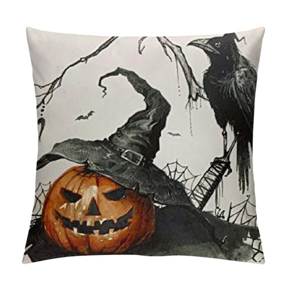 Halloween Pillow Covers Decorative Throw Pillows Halloween Decor for Indoor Witch Hats|Scary Pumpkin|Crow|Grave|Spider|Web Pattern Black-and-White Pillowcase Fall Cushion CasesZippered