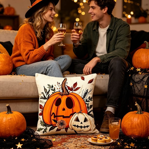 Halloween Pillow Covers Ghost Pumpkin Digital Print Spooky Throw Pillow Cases Decorative Cushion Covers Soft Home Decor for Sofa by OVFUIZ