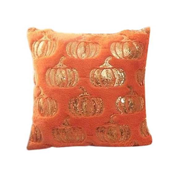 Halloween Pillow Covers, Pumpkin Throw Pillows, Sequin Cushion Cases,Beige Soft Plush Fabric Shiny Golden Sparkle Pattern,Square Cushion For Sofa Couch Bed Living Room Holiday Decor